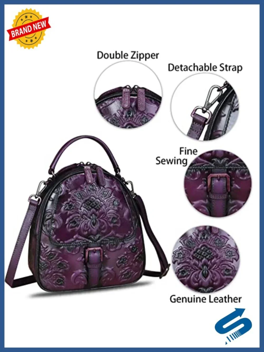 Genuine Leather Backpack Crossbody Shoulder Bag Vintage Rucksack Daypack